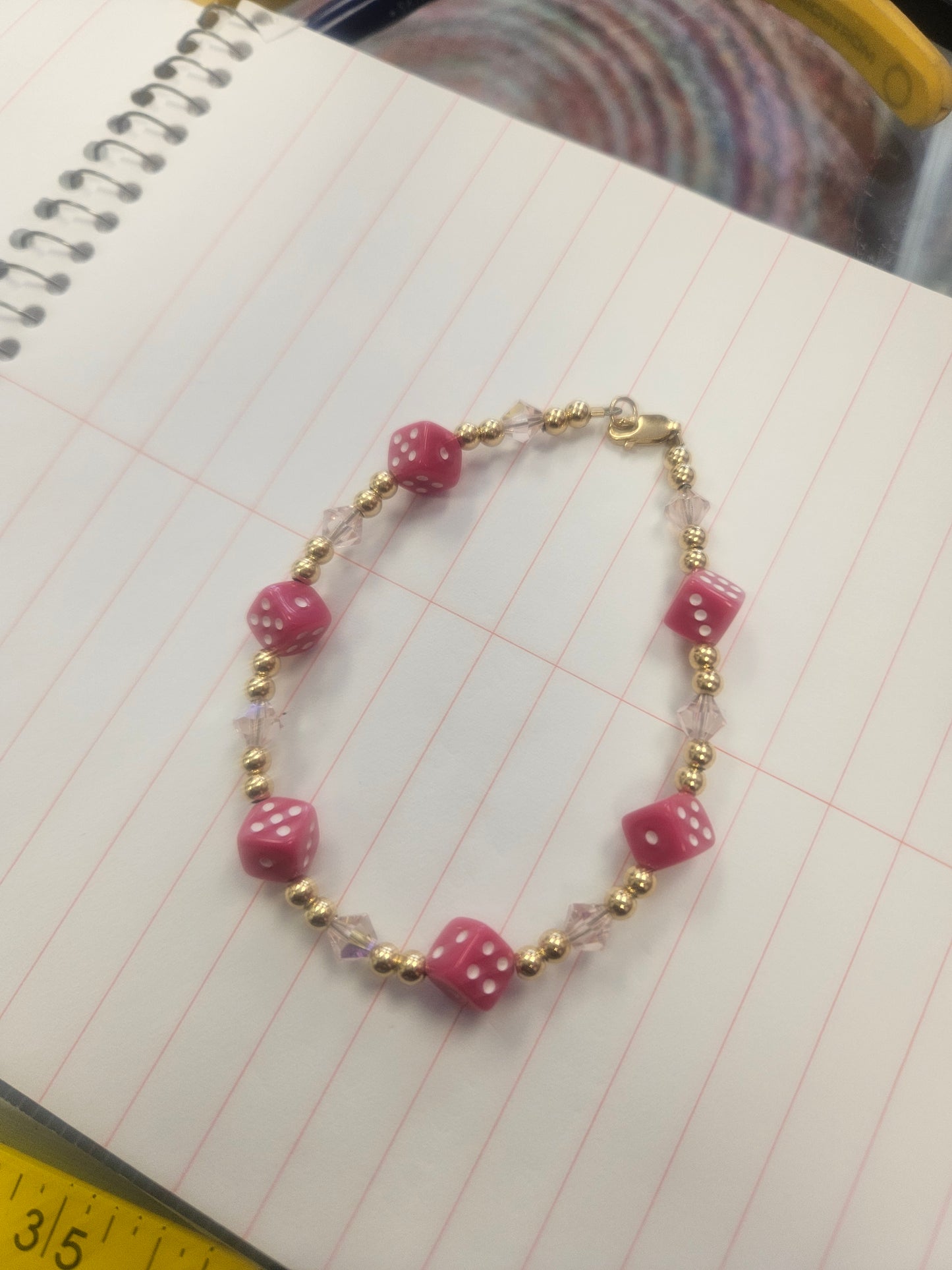 Pink dice bracelet 8mm dice
