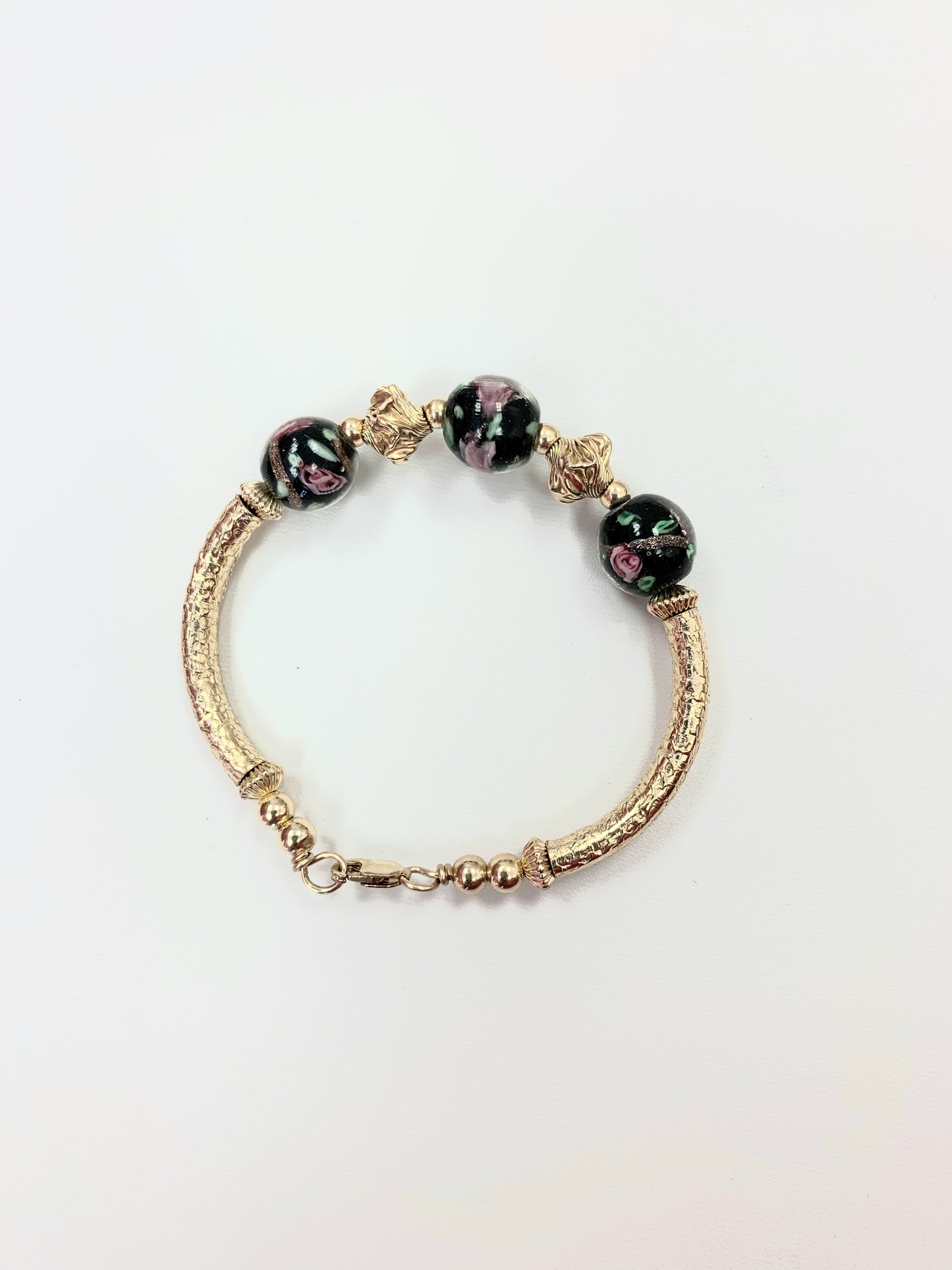 Black GlassFlower Bead Bangle