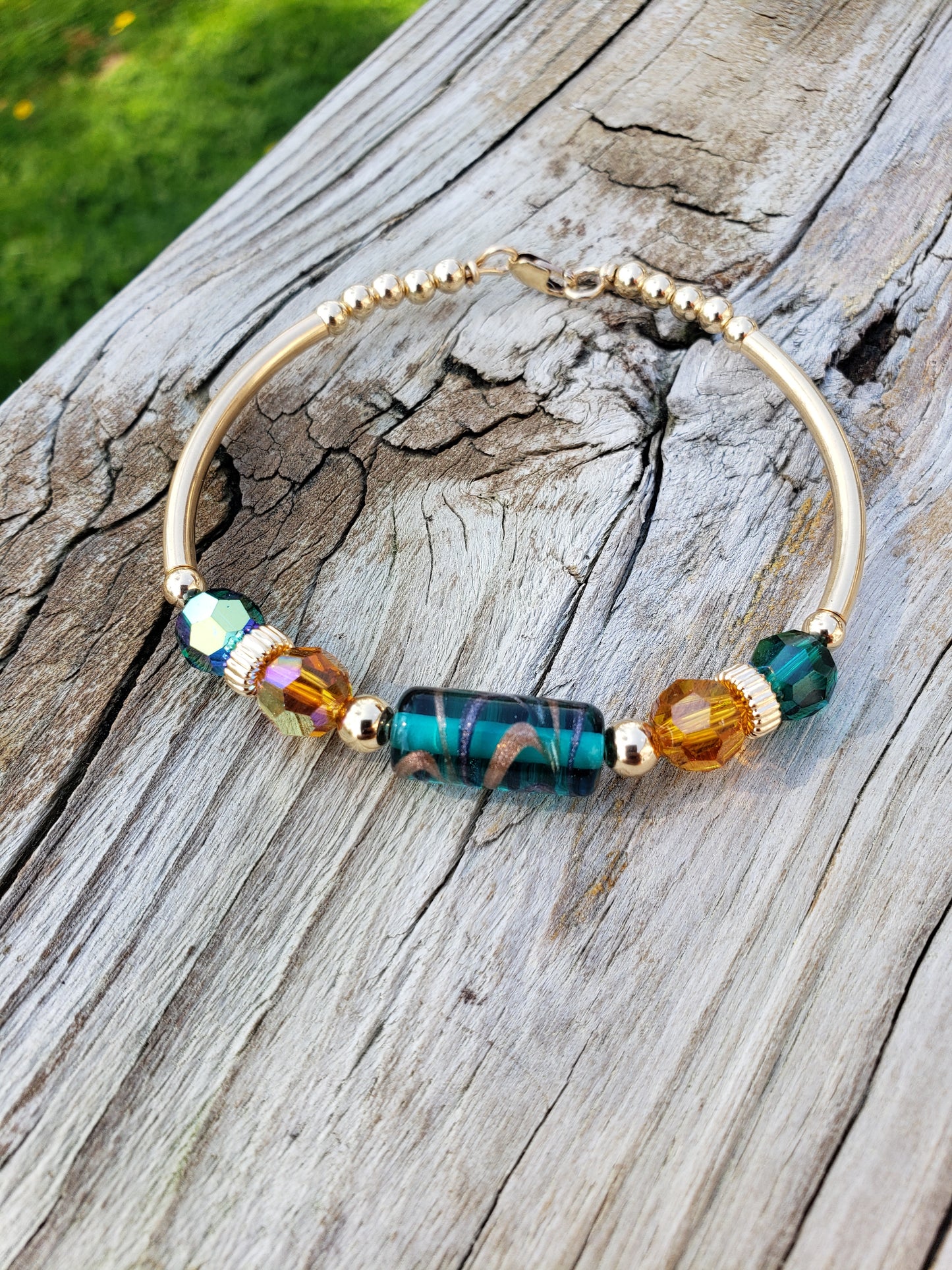 Green with a Touch of Gold Bony Bangle