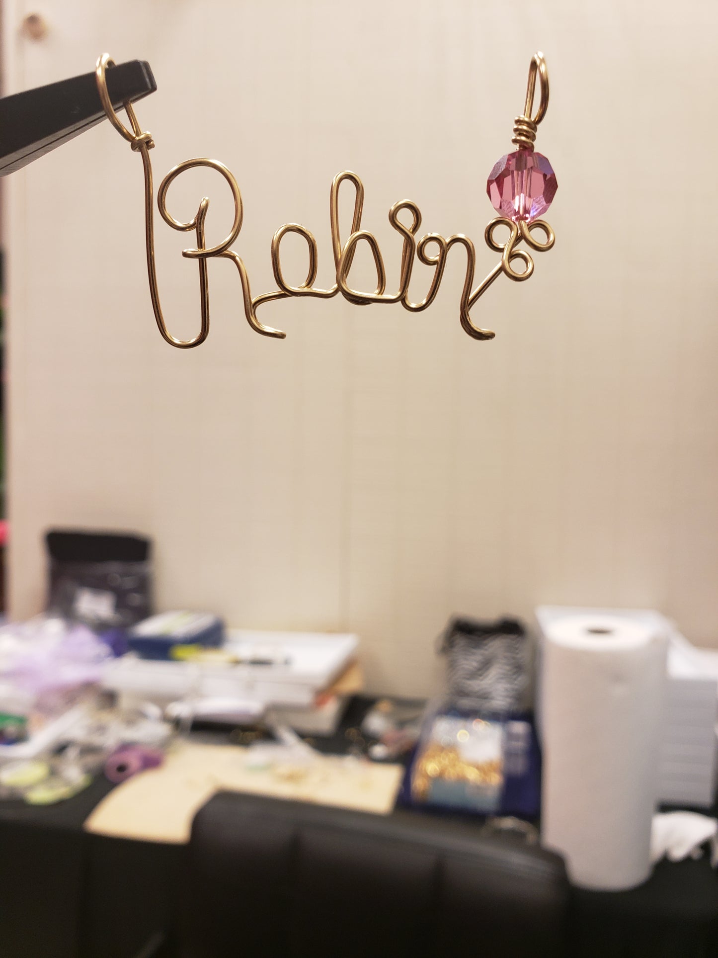 Smooth Goldfilled Wire Name with a crystal and a 14kt goldfilled chain