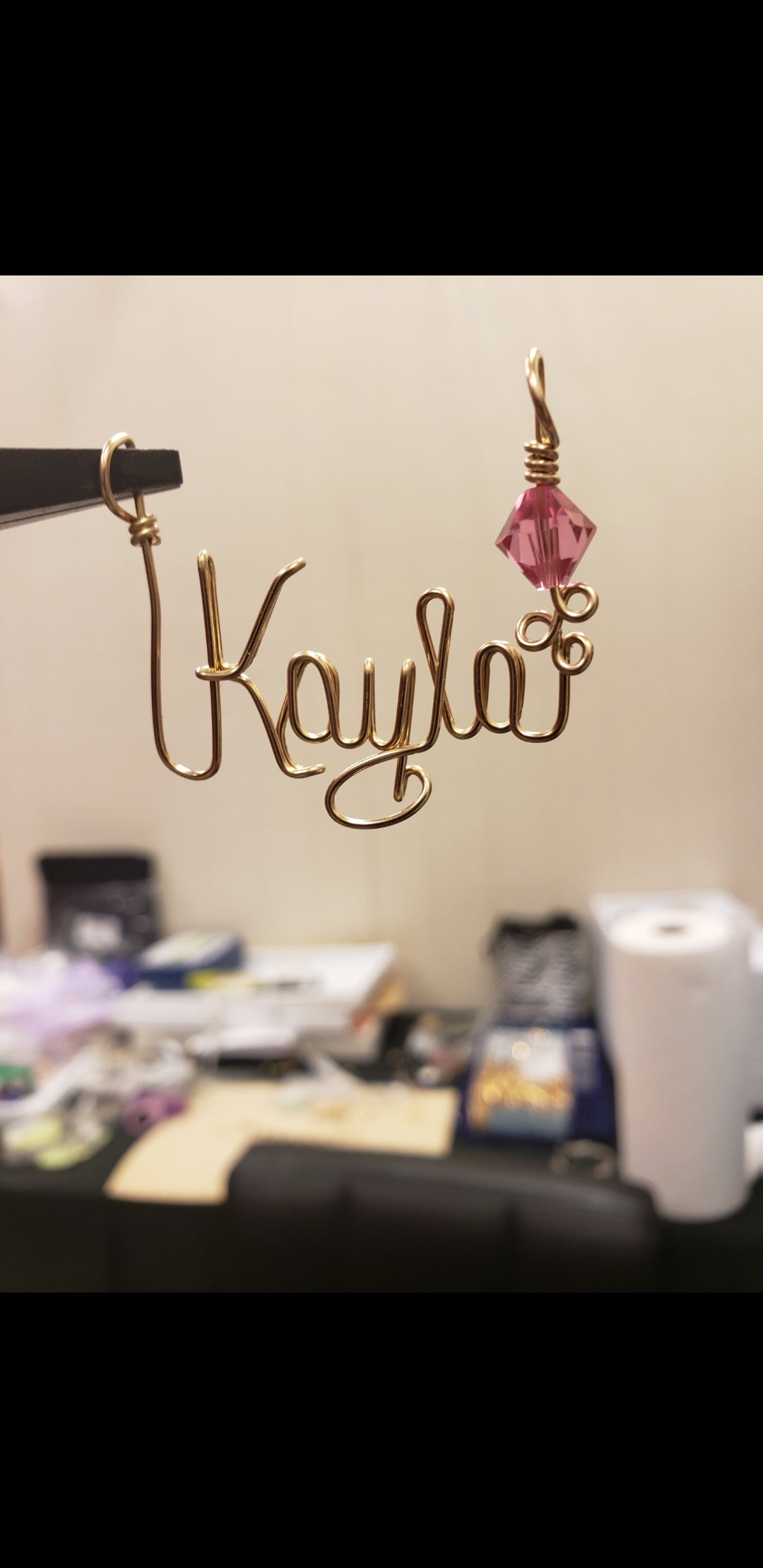 Smooth Goldfilled Wire Name with a crystal and a 14kt goldfilled chain