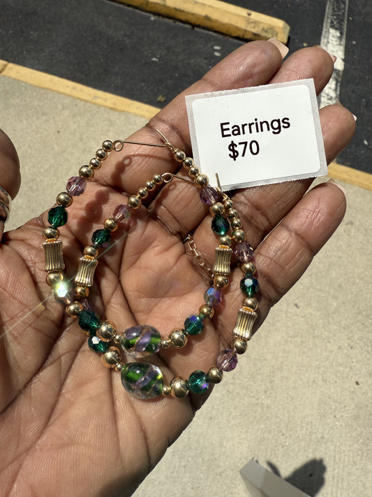 Green and purple grape earrings
