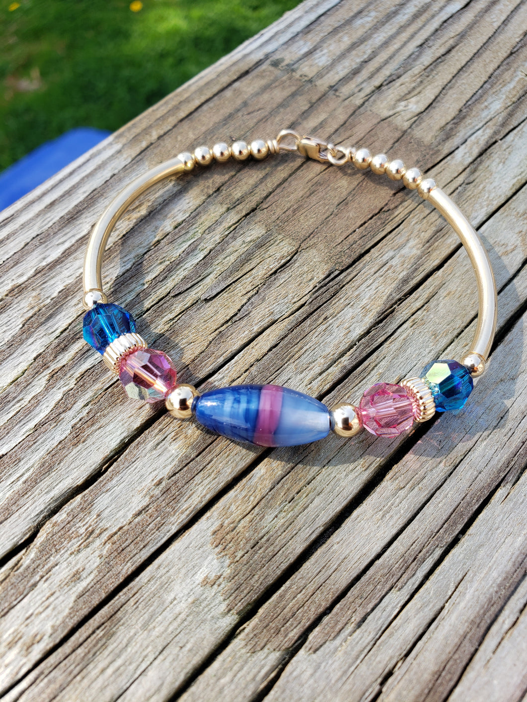 Blue Waters and Pink Ice Bony Bangle