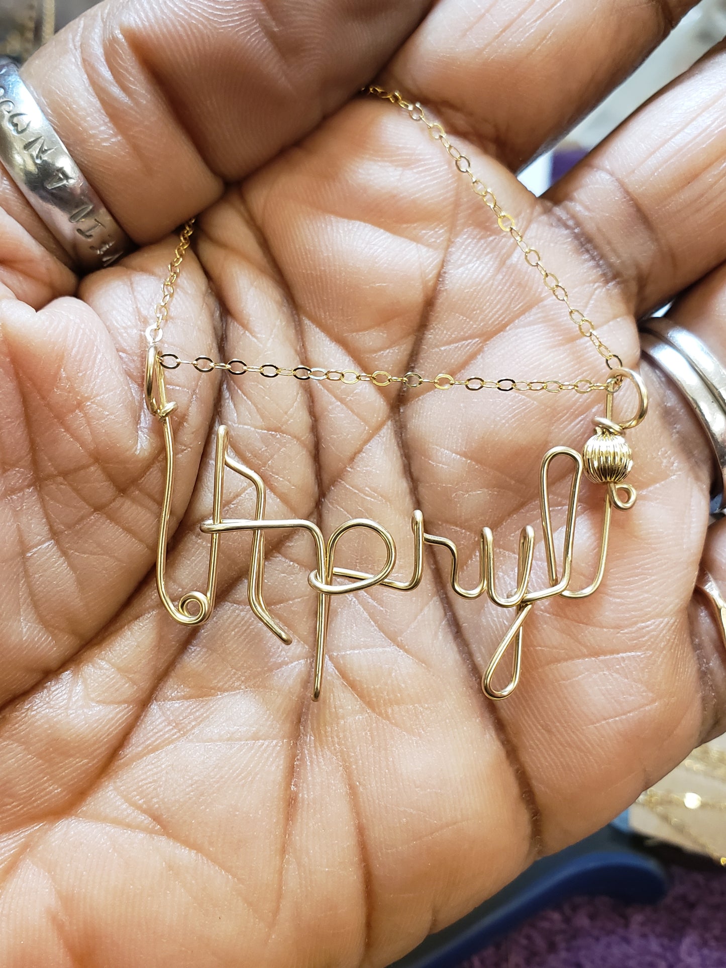 Goldfilled Wire Name with a goldfilled ball and goldfilled loop necklace
