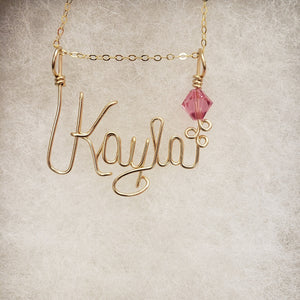 Smooth Goldfilled Wire Name with a crystal